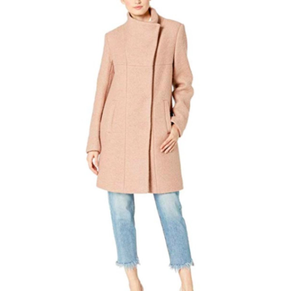 Kenneth Cole Asymmetrical Bouclé Walker Wool Coat